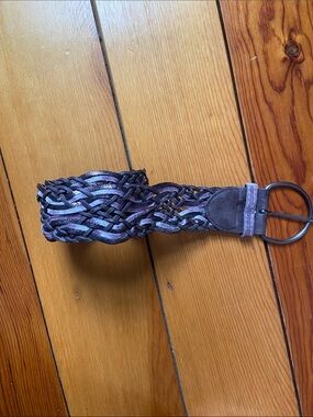 Woven Metallic Purple Leather Belt with Double Ring Buckle, Women’s Size 0